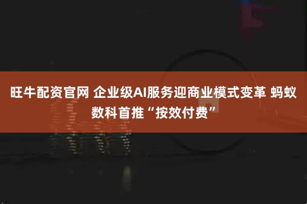 旺牛配资官网 企业级AI服务迎商业模式变革 蚂蚁数科首推“按效付费”
